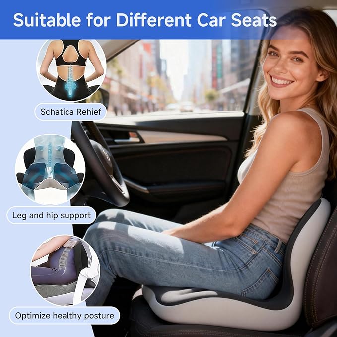 Ergonomic Car Seat Cushion with Lumbar Support, Pressure-Responsive Memory Foam, Enhanced Pelvic Stability for Pressure Relief, Ideal for Long Driving, Office & Home (Gray)