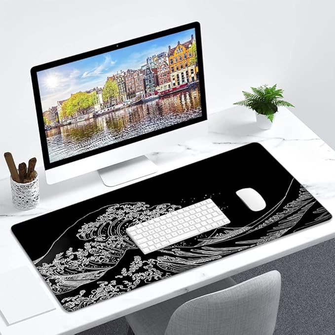 Gaming Mouse Pad Large Desk Mat Extended Keyboard Mouse Pad Mousepad with Non-Slip Base and Stitched Edge Mouse Mat Desk Pad Mouse Pads for Desk Home Office Gaming Wave