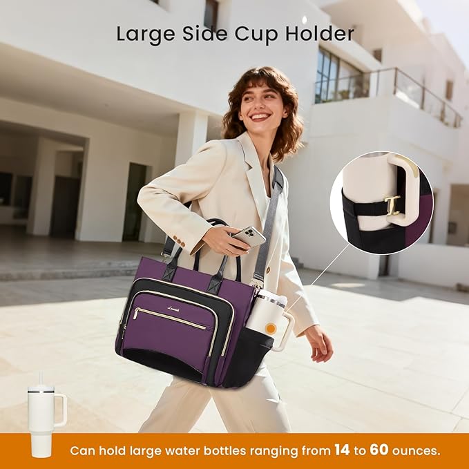 LOVEVOOK Teacher Tote Bag for Women,Laptop bag with Large Cup Holder,Work bag with Accordion File Organizer Pocket,Multi-Pockets Professional Diaper Bag Nurse Bag,Handbag Purse for Work,College,Daily