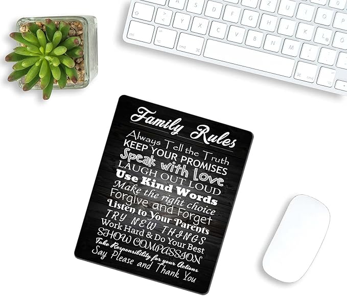 Family Rules Motivational Quotes Customized Rectangle Non-Slip Rubber MousePads for Office Home Laptop, Computer Mouse Pad for Wireless Mouse, 9.5"x7.9"x0.12" Inch(240mm x 200mm x 3mm)