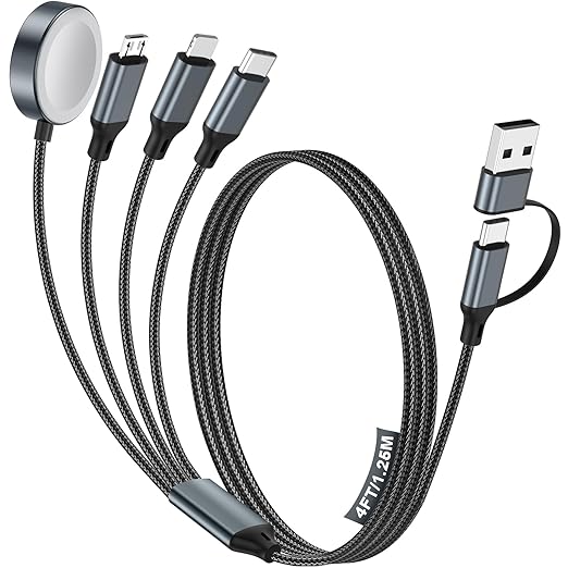Travel Essentials,Multi Charging Cable for Apple Watch Charger/iPhone Charger/Samsung Charger,USB A & Type C Power Cable for iWatch Ultra/10-2/iPhone 17-11/Samsung S26,Serial Cables,Car[1.2M]-Black