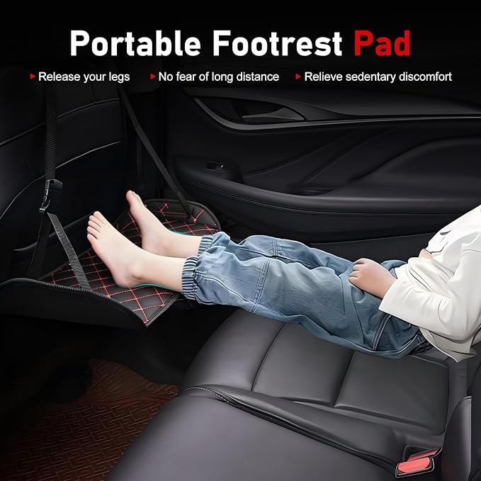 Car Foot Hammock, Leather Comfortable Car Seat Foot Rest, Ergonomic Vehicle Seatback Legs Relaxation Accessory, Universal for Traveling Camping Office (Black & Red)