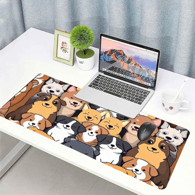 Positively Adorable Dog Desk Mat - （31.5 * 15.75in） Desk Pad, Large Non-Slip PU Leather Pad for Aesthetic Home Office & Gaming,A Gift for Dog Lovers