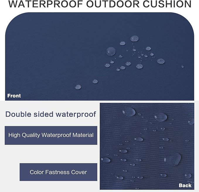 Outdoor Bench Cushion Waterproof with Memory Foam,Patio Bench Cushions for Outdoor/Indoor Furniture Porch Swing Cushion with Handle and Adjustable Strap,Navy Bule,36x18 Inch