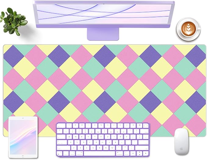 Checkered Desk Pad Protector, Non-Slip PU Leather Desk Mat, Waterproof Laptop Computer Desk Keyboard Mat, Easy Clean Office Laptop Desk Pad, Desktop Mat for Work Home, 35.4" x 15.7"