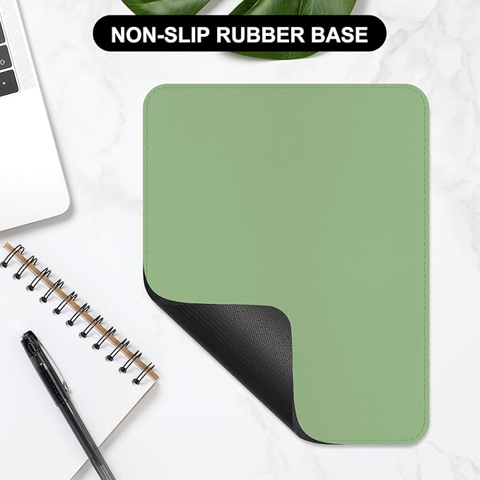 Leather Mouse Pad, Office Mouse Mat Non-Slip Rubber Base Stitched Edge Washable Waterproof Rectangular Mousepad for Office Gaming PC Laptop, 9.8" x 7.9", Lake Green
