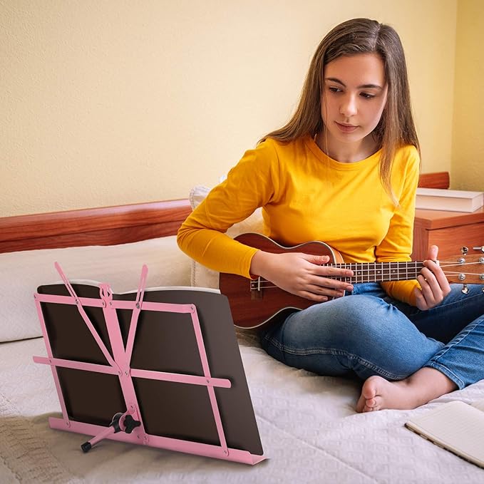CAHAYA Portable Sheet Music Stand: Dual Use Desktop Book Holder Folding Lightweight Extra Stable Reinforced with Carrying Bag and Clip for Students Musicians Height Adjustable up to 54.3" CMS0204P