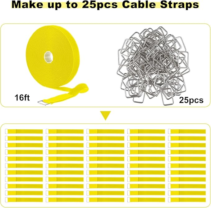 YMCRLUX 1"x16ft Hook and Loop Straps with 25 Metal Buckles, Adjustable Fastening Cable Straps, Cut-to-Length Cinch Strap, Reusable Nylon Securing Cord Ties for Organizer or Storage, 1 inch Wide,Yellow