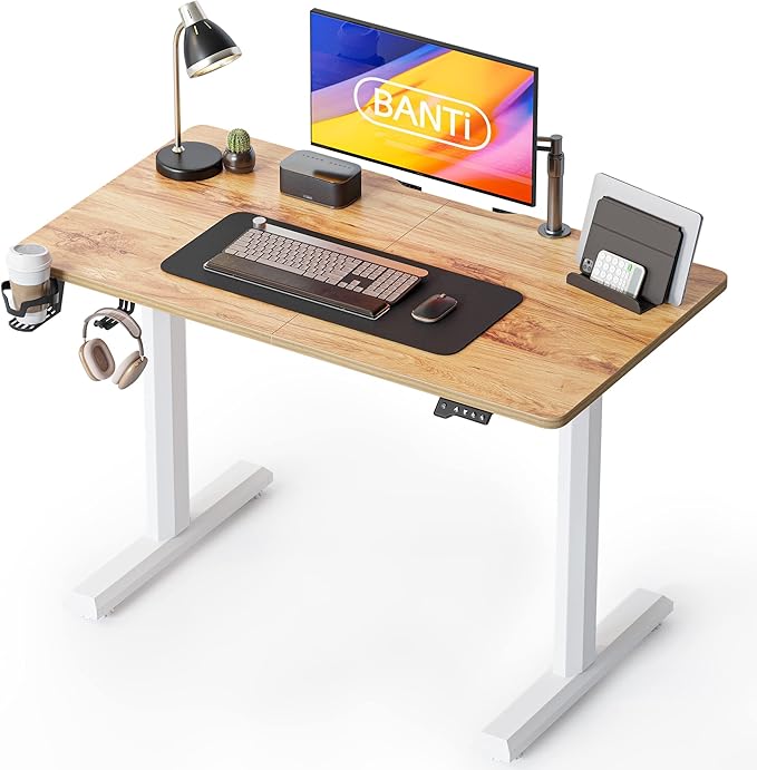 BANTI 44 x 24 Inches Standing Desk, Height Adjustable Electric Standing Desk, Stand up Table, Sit Stand Home Office Desk with Splice Board, Light Rustic