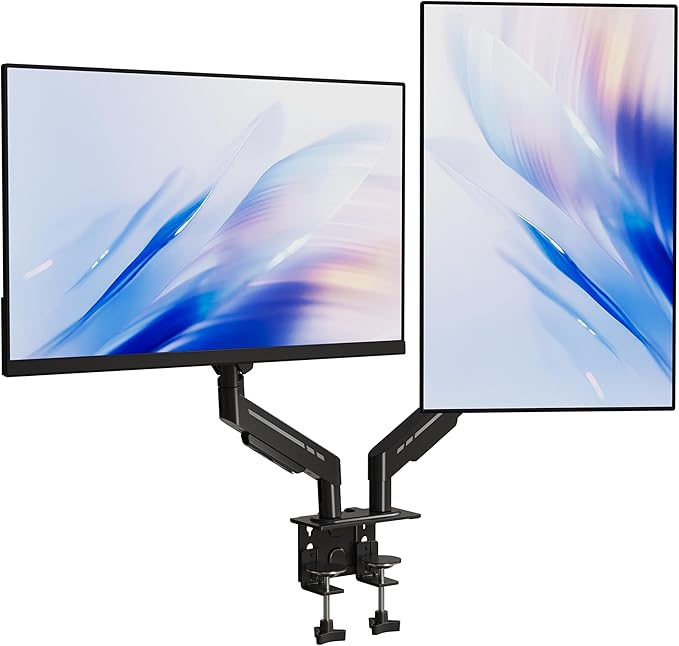 THEARK Dual Monitor Stand for Desk - Dual Monitor Mount for 17-32 Inch Screens,Height Adjustable Dual Monitor Arm Desk Mount with Clamp and Grommet Base,75x75/100x100mm VESA Mount,Max 19.8 lbs,Black