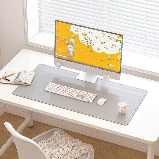 DAWNTREES Desk Mat for Desktop,PU Leather Desk Pad Protector,Non Slip, Large Mouse Pad and Keyboard Mat, Waterproof Writing Pad for Office and Home (Light Gray)