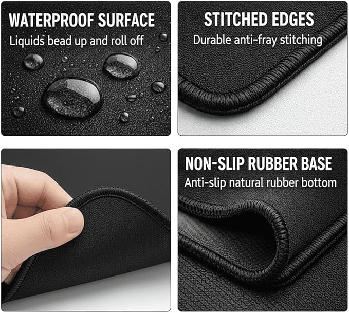 Mouse Pad | Premium PU Leather Surface with Stitched Edges | Anti-Slip Rubber Base, Easy to Clean | for Home Office, Computer Work, Writing & Daily Use (1, 31.50" L x 11.81" W(80cmL x 30cmW))