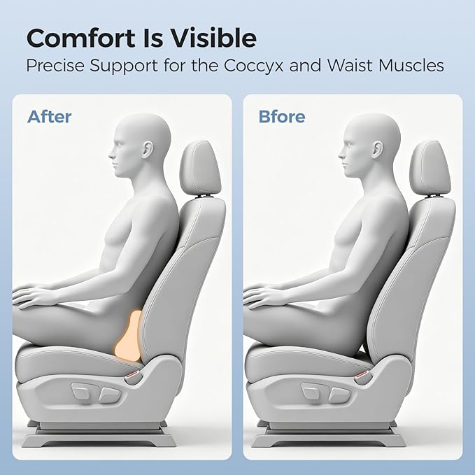 Lumbar Support Pillow - Back Pain Relief Cushion, Fits Tightly Around the Coccyx, Ergonomics Memory Foam, Skin-Friendly Fabric, Fit Car Drive, Office Chair, Rest Seat, Wheelchair (Black)