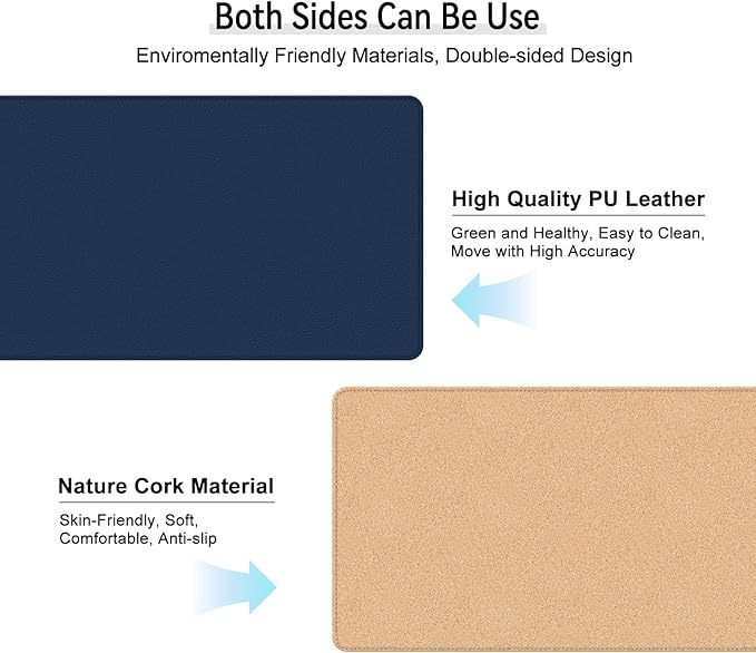 Leather Mouse Pad with Stitched Edge, Waterproof Gaming Mouse Mat for Computers, Laptop, Office & Home (Dark Blue, 33"*13")