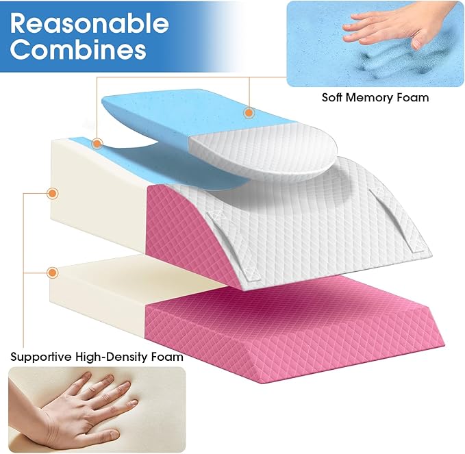TranquilRelax Leg Pillow, Leg Elevation Pillow with Pad and Memory Foam, Height Adjustable Bolster Pillow for Legs, Leg Pillow Elevation Blood Circulation, for Post-Surgery, Pink