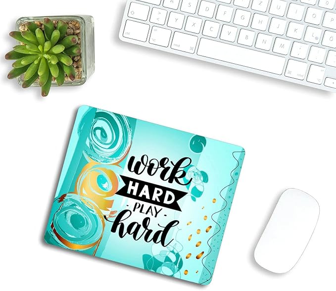 Work Hard Play Hard Motivational Quote Mouse Pad Non-Slip Rubber Base Gaming MousePads for Computers Laptop Office, 9.5"x7.9"x0.12" Inch(240mm x 200mm x 3mm)