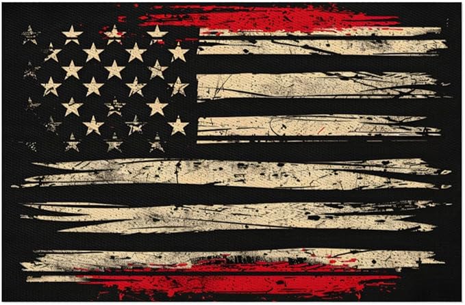 Placemats Set of 4 Heat-Resistant Rectangle Place Mats Independence Day USA Flag Washable Plastic PVC Dining Table Mat Non-Slip Wipeable Woven Vinyl Placemat for Kitchen Patio Table Decor