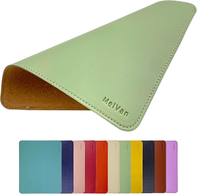 MelVan PU Leather Mouse Pad with Stitched Edge, Wood Mousepad, Waterproof Gaming Mouse Pad Mat for Computers, Laptop, Office & Home, 10.2" x 8.3", 1 Pack (Matcha Green)