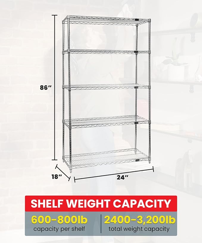 Quantum Storage Systems WR86-1824C-5 Starter Kit Wire Shelves Chrome 5 Shelves 86" H x 24" W x 18" D