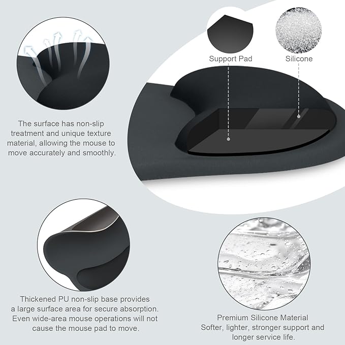 MOSISO Wrist Rest Support for Mouse Pad&Keyboard Set, Streamline Ergonomic Mousepad&Coaster Non-Slip Base Home/Office Pain Relief&Easy Typing Pad with Soft Cloth&Silicone Lining, Slate Gray