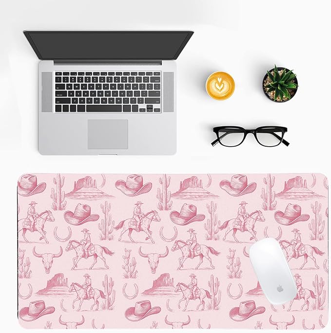 Western Adventure Desk Mat, Cowboy Theme PU Leather Desk Pad - Large Non-Slip Office Mat for a Rustic & Bold Gaming & Home Workspace Bold Statement Gift (23.6x11.8 Inch)