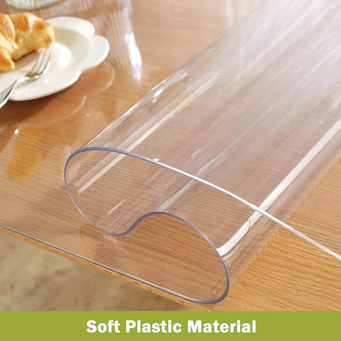 Clear Table Protector 16 x 48 Inch, 1.5mm Thick Plastic Table Cover, Waterproof PVC Clear Table Cover Protector, Desk Protector Mat, Writing Desk Pad for Desktop, Coffee & Dining Room Table