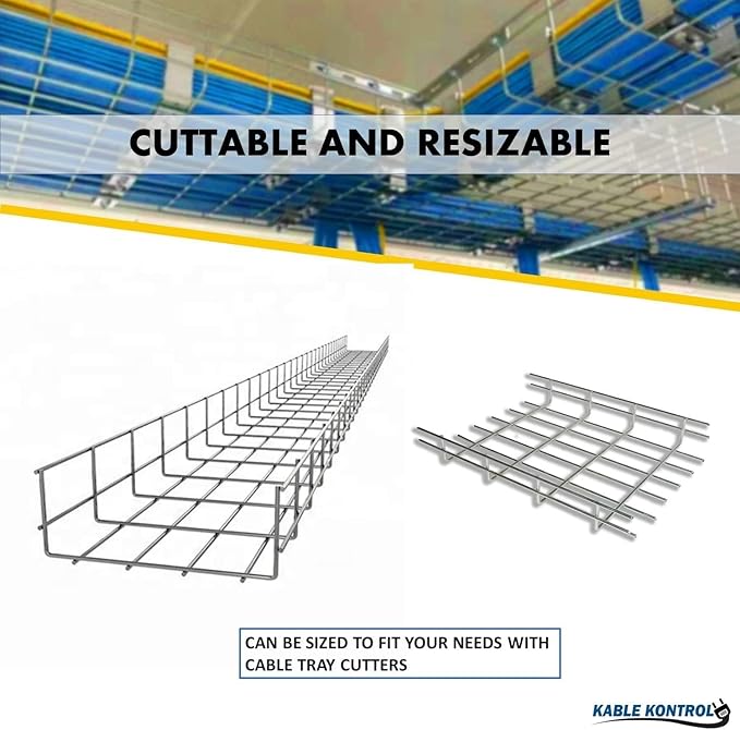 Kable Kontrol Cable Tray- 5 Feet Long - 12" Width, 4” Depth – Wire Mesh Tray Cable Management Rack Cords Organizer Cable Basket, Zinc Plated Steel NEC Approved for Network, Fiber Optic, Cabling