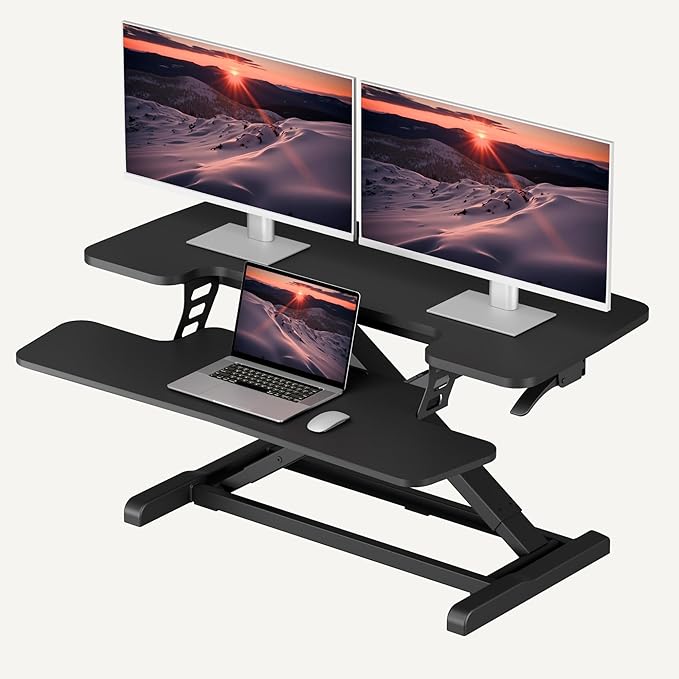 SANODESK 36" Standing Desk Converter, Adjustable Sit Stand Desk Riser with Effortless Lifting for Home Office, Standing Desk Topper for Dual Monitors, Computer Lift with Keyboard Tray, Black