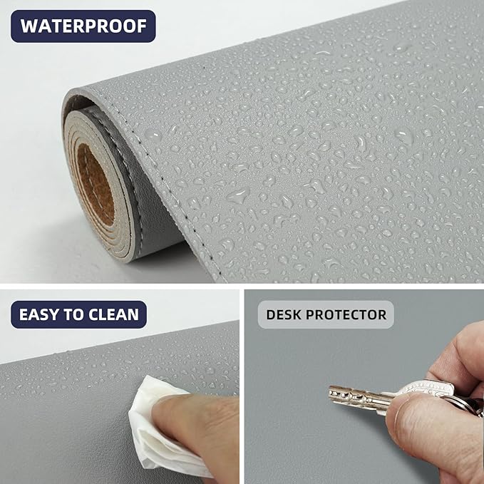 AFIING Cork Desk Mat 47" x 17", Dual-Sided Natural Cork & PU Leather Desk Pad, Non-Slip Waterproof Large Mouse Pad for Office, Home & Gaming (Light Grey)