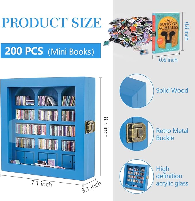Anxiety Bookshelf – Mini Books Display for Stress Relief and Fun Decor, Perfect Decorative Miniature Library for Book Lovers, Ideal for Home Decor, Office Décor, Thoughtful Gift - Light Blue
