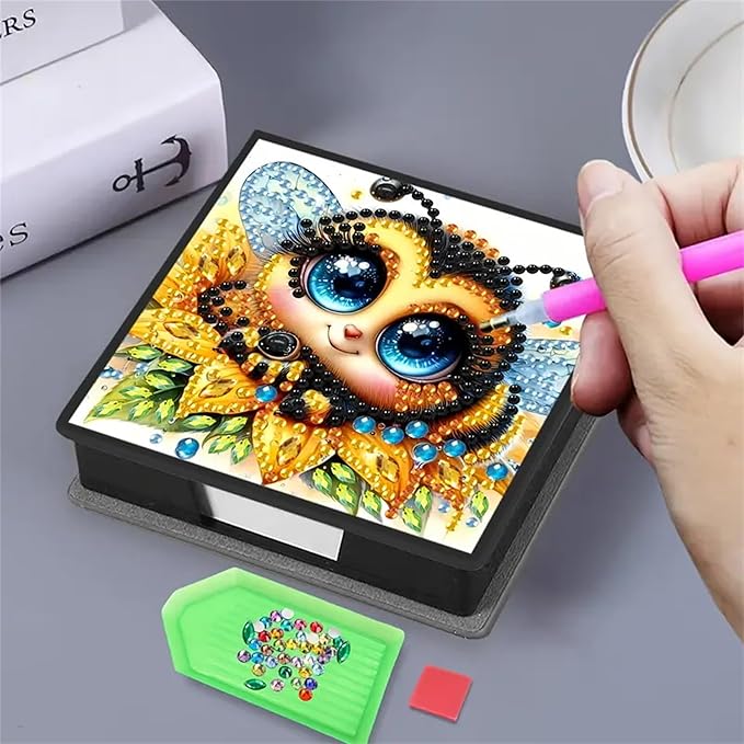 Bee Diamond Painting Kit Note Box,Memo Paper Storage Box Diamond Art,Sticky Note Holder Diamond Art,Diamond Painting Memo Pad For Office Desk. (bee)