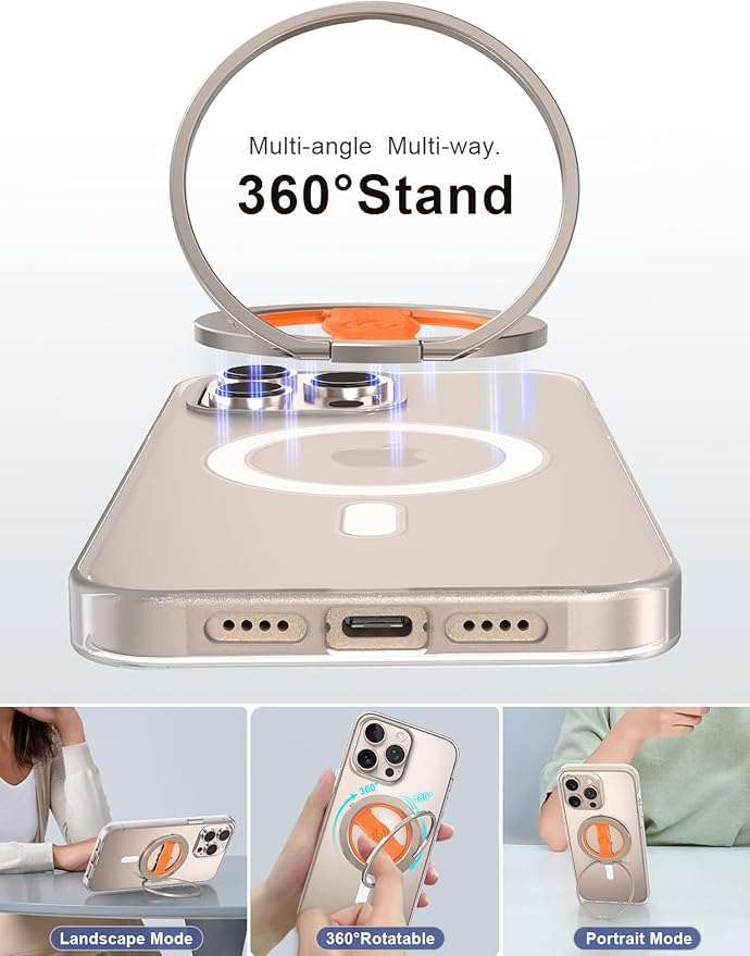 EWA MagOne 3rd Gen [Compatible with MagSafe] Phone Grip Stand with Finger Strap, Removable Magnetic Ring Holder Kickstand Loop for iPhone 17,16,15,14,13,12 Series-(Gold-Orange)