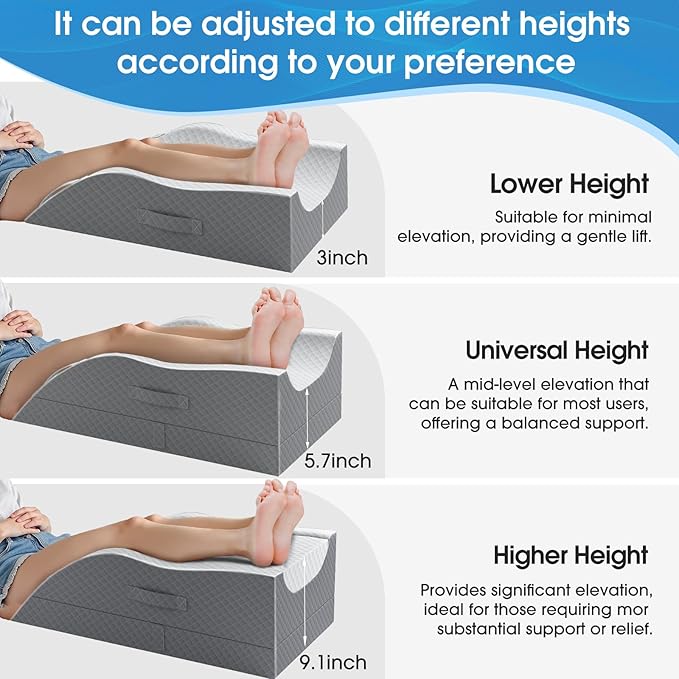 TranquilRelax Leg Pillow, Leg Elevation Pillow with Pad and Memory Foam, Height Adjustable Bolster Pillow for Legs, Leg Pillow Elevation Blood Circulation, for Post-Surgery, Grey