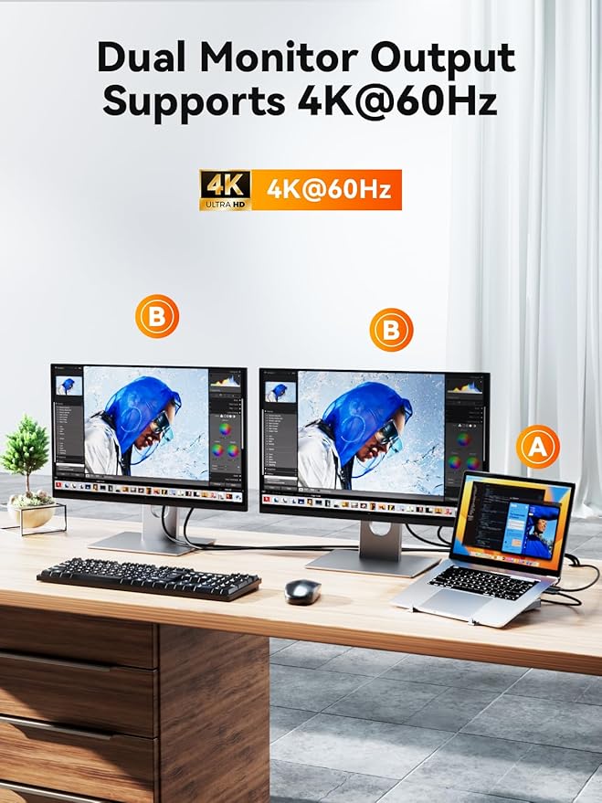 Laptop Docking Station Stand Dual 4K: QUUGE USB C Docking Station Dual Monitor for Laptop, 2 HDMI (Windows Single 4K@120Hz), 2 USB3.0 Ports, 100W PD, RJ45 Ethernet, Universal Laptop Stand USB C Dock