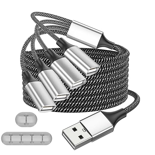 Fidioto USB Y Splitter, A 1 Male to 4 Female USB Extension Cable, USBA Splitter Support Charging and Data Transfer for Printer/Keyboard/Flash Drive/PlayStation/Laptop/LED Etc