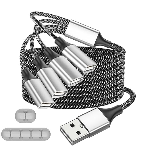 Fidioto 6.6ft USB Extension Cable Splitter, USBA 1 Male to 4 Female USB Splitters, USBA Y Cable Support Charging and Data Transfer for Printer/Keyboard/Flash Drive/PlayStation/Laptop/LED Etc
