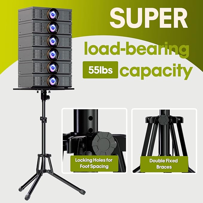 Projector Stand Laptop Tripod - Portable Tripod Adjustable Height 20 to 60 Inch, Projector Stand with Gooseneck Phone Holder ＆ Mouse Tray, Laptop Floor Stand for Podium, Studio, DJ Racks