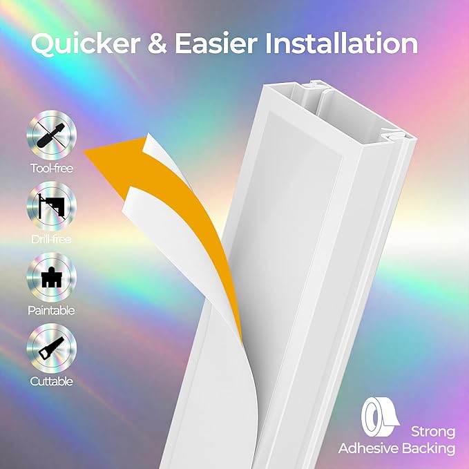 212.6in Cord Hider Kit, Cord Covers for 1 Wire on Wall, Self-Adhesive Cable Hider Wire Covers for Cords on Wall, Paintable Cord Hider for Walls Mount Tv, Cable Cover Raceway, W0.59 H0.4in, White