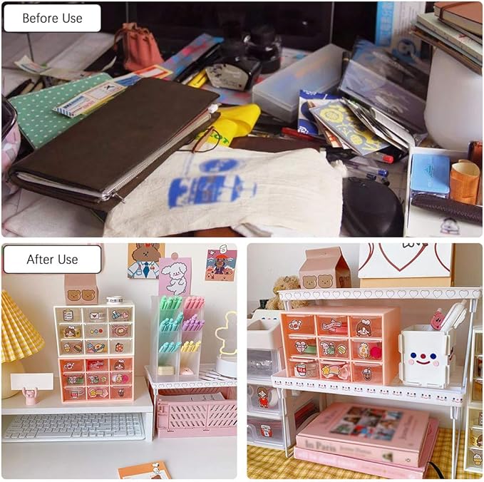 SITAKE Mini Plastic Drawer Organizer, Art Craft Organizers and Storage Used In Desk, Vanity in Home Or Office, 9 Removable Drawers for DIY Crafts, Art Supply, Office Supplies and Jewelry (Pink)