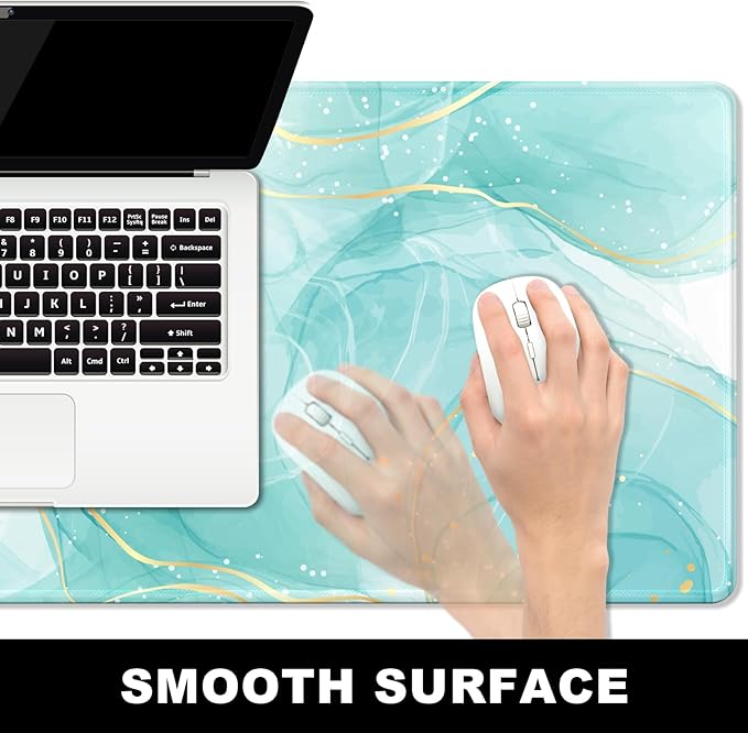 BOSOBO Desk Pad, XXL Gaming Mouse Mat, Desktop Full Cover, Art Gold Teal Marble