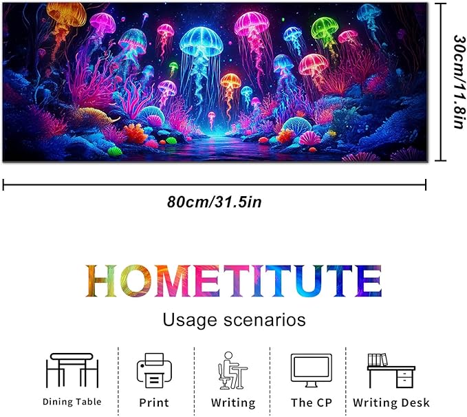 HOMETITUTE Jellyfish Neon Gaming Mouse Pad XL Desk Mat Large Mouse Pad for Extended Keyboard Pad Computer Mat Waterproof Mouse Mat Non Slip Base Desk Accessories for Home Office Gaming
