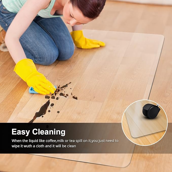 Kuyal Office Chair Mat for Hardwood Floor, 30'' x 48'' Rectangle Transparent Desk Thick Durable Chair Mat for Rolling Chairs, Easy Glide, Floor-Protector
