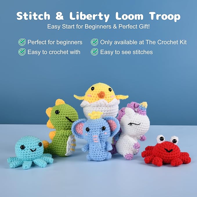 MINGOMINGO Crochet Kit for Beginners Kids - 6 Animal Amigurumi, Mother's Day Birthday Craft Gift Set, Step-by-Step Video Tutorials, 40%+ Yarn, Knitting Starter Kit for Girls Women Adults