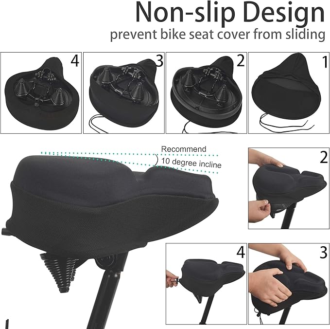 DAWAY Comfortable Bike Seat Cover - Silicone Gel & Memory Foam Padded Bike Seat Cushion for Men Women - Soft Bicycle Saddle Cover for Peloton, Stationary Exercise, Mountain Road Bikes - XL/Large/Small