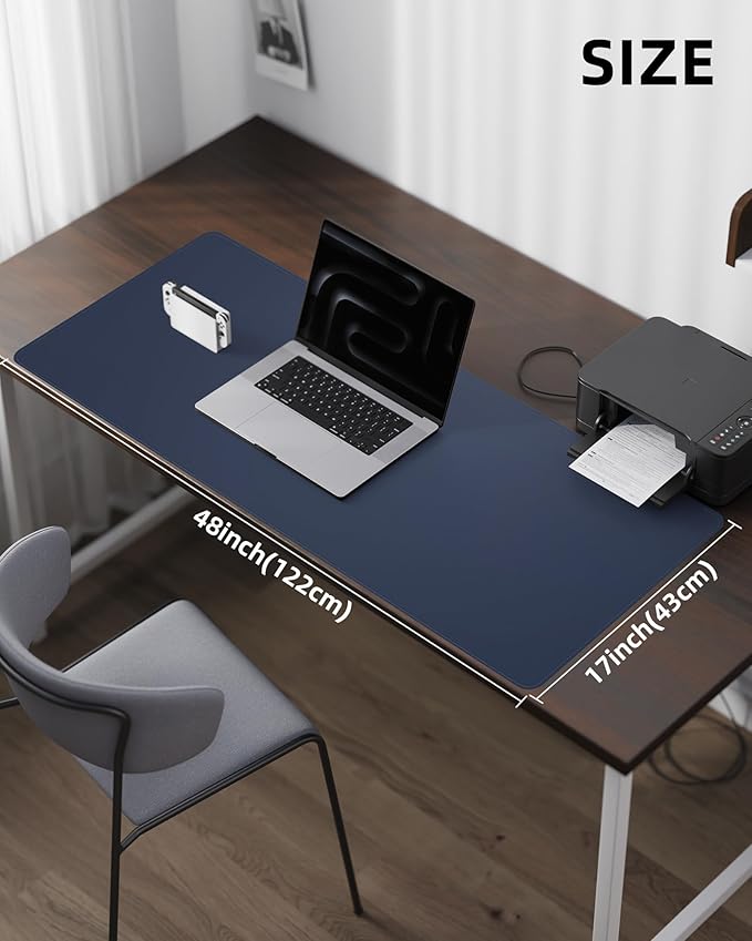 AFIING Leather Desk Pad Protector- 48" x 17" Office Desk Mat, Non-Slip PU Leather Mouse Pad, Waterproof Desk Blotter Mat, Desk Cover Mat for Office and Home (Midnight Blue)