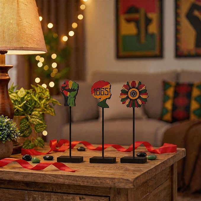 Smile Juneteenth 1865 Sunflower Wooden Tabletop Decor - Black Pride Desktop Signs - African American Home Office Shelf Decorations - Black History Month Gift