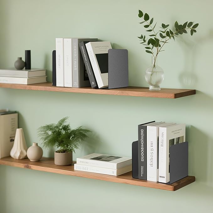 Book Ends, 8 Pieces Metal Bookend for Shelves, Bookends for Heavy Books, Book Holders for Shelves, Desk Organizers, Book Dividers for Office, School, Bookstore, Home