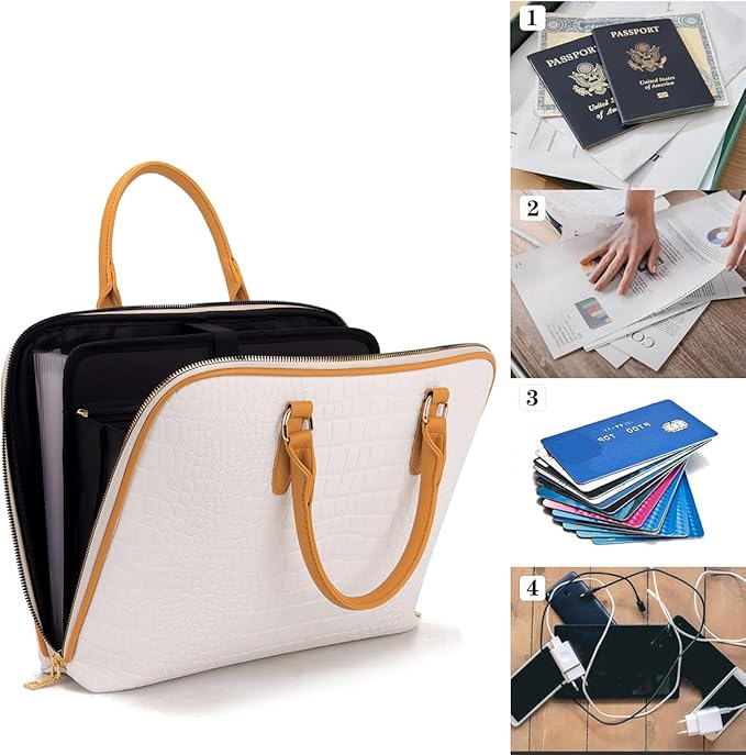 Accordian File Organizer Tote,Folder with Zipper & Labels,12 Pocket Expanding File Folder with Multi-Pockets Paper Folder for Letter A4 Files Business Teacher Office Bag Handbags for Ladies