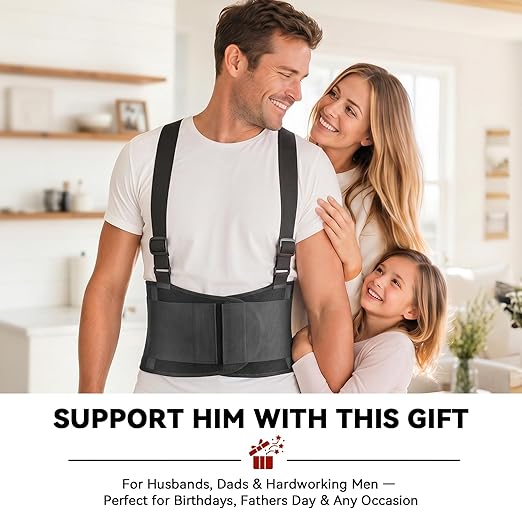 Work Back Brace for Men & Women, Adjustable Lower Back Support Belt for Sciatica, Herniated Disc, Pain Relief, Moving Construction Warehouse Heavy Lifting Safety & Protection (Black, Large)