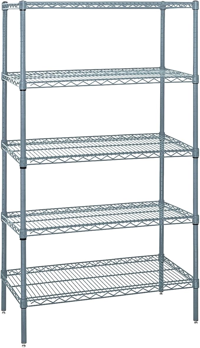 Quantum Storage Systems WR63-2148GY-5 Wire Shelving 5 Shelf Starter Units, 21" x 48" x 63", Gray Epoxy